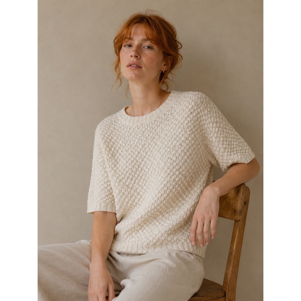 Lauren Manoogian Womens Knit Loops Crewneck Pullover Sweater Size 2 US M Ivory